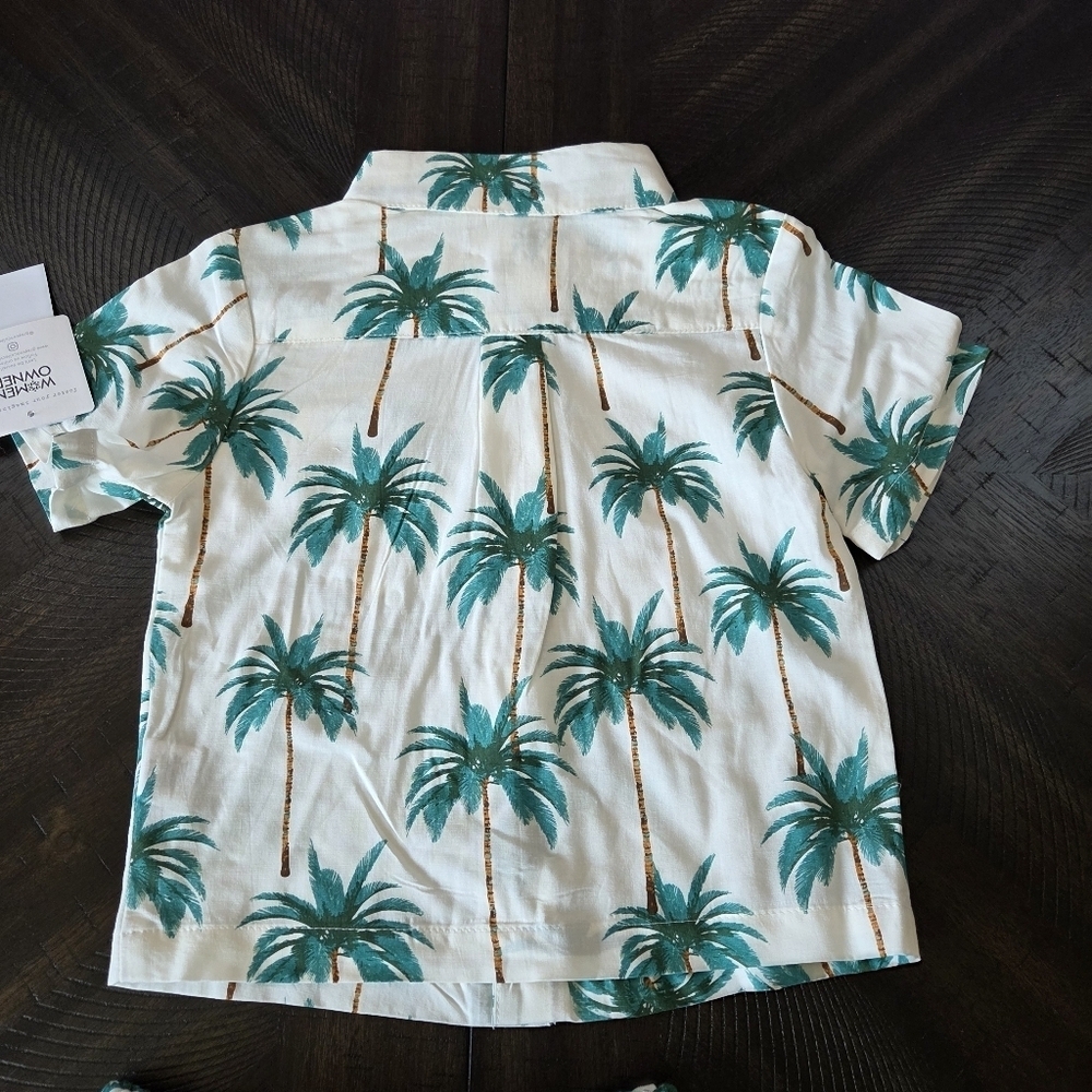 Palm Tree Print Shirt & Shorts Set NWT Vacation Beach Travel Size 4T Kids Boys - Picture 7 of 12